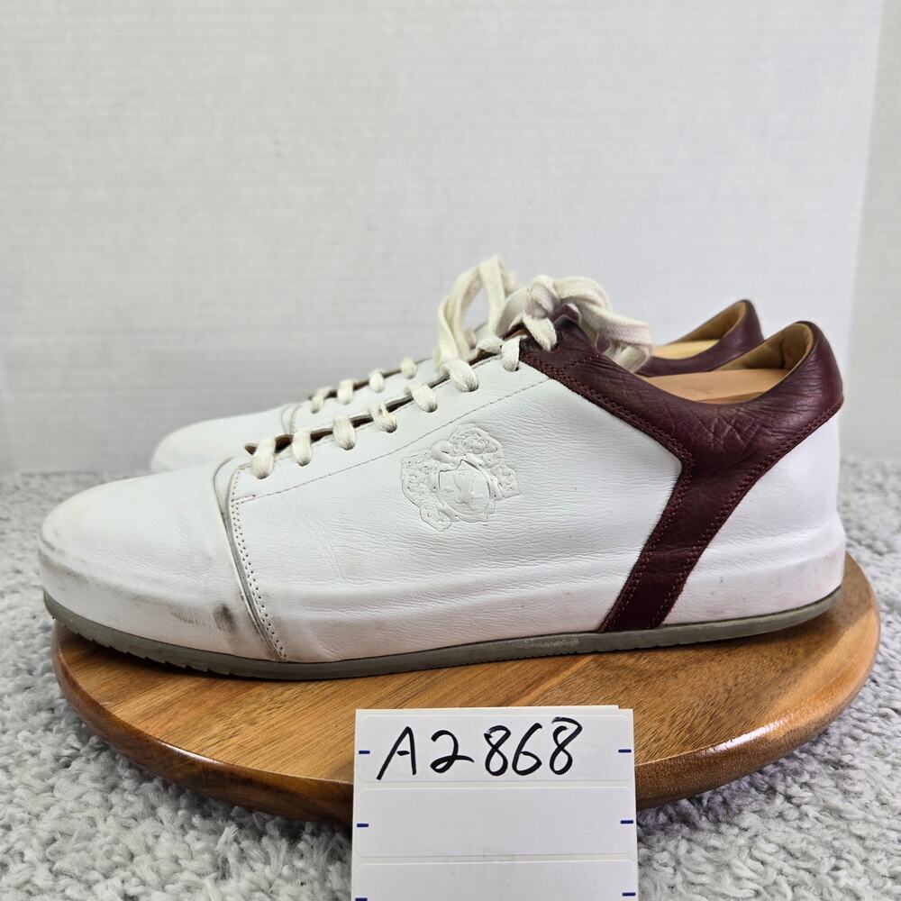 Bruno Magli Mens 10.5M Santana White Brown Leather Casual Daily Lace Up Sneaker
